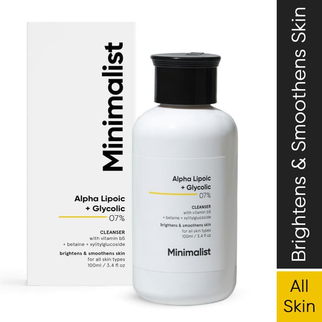 Minimalist 7% ALA & AHA Face Wash for Brightening, Exfoliating, Glow & Even Tone | With Vitamin B5 For Hydration & Glycolic Acid For Exfoliation | 3.4 Fl Oz / 100 ml