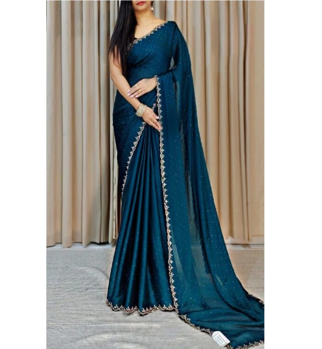 Awafu Embllished Chiffon Saree With Blouse