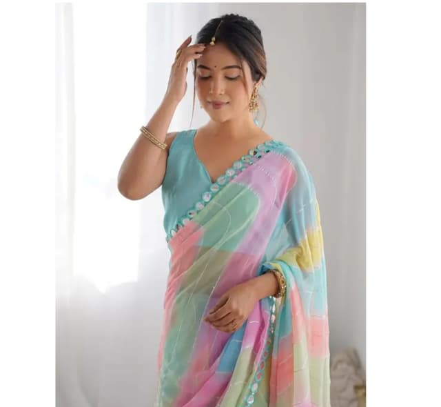 Awafu Multicolor Georgette Saree With Blouse