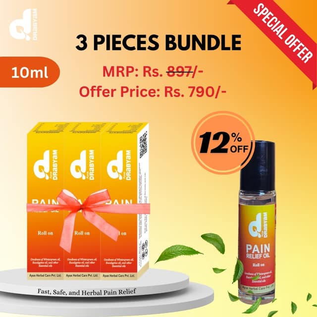 Drabyam Pain Relief Oil Roll-On 10ml - 3 Pieces Bundle