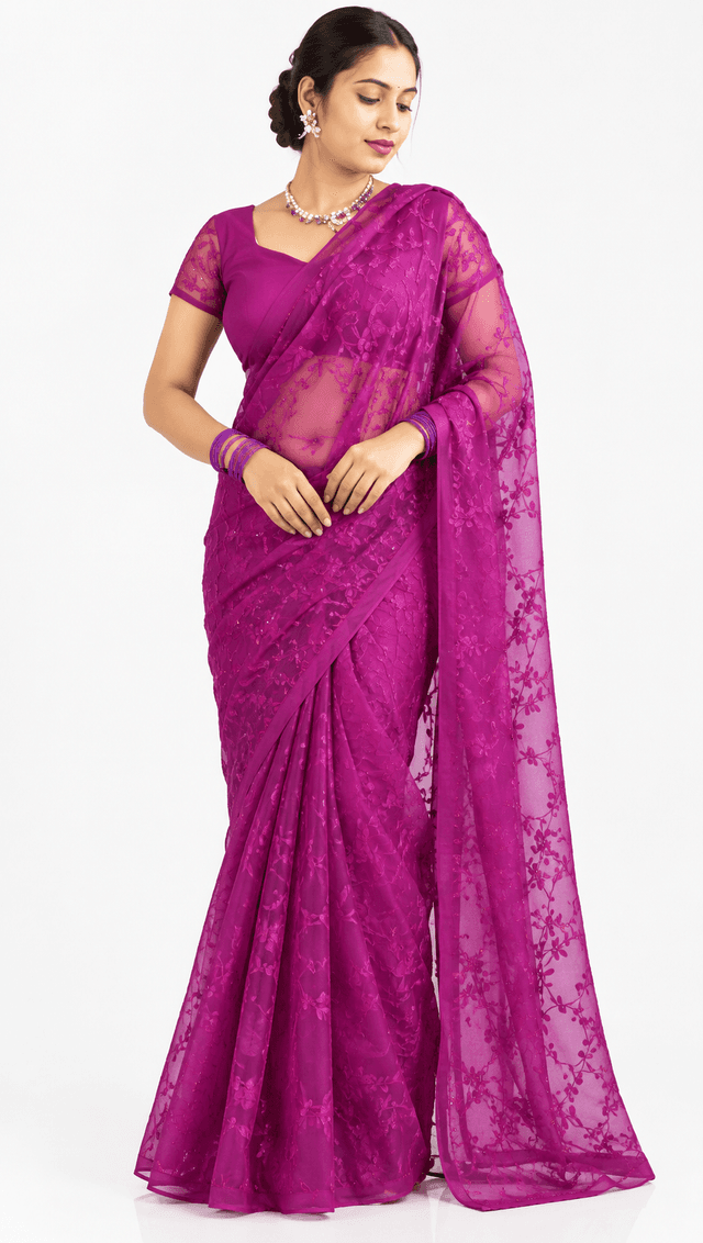 Embroidered Net Saree with Matching Blouse – Party Wear & Wedding Collection