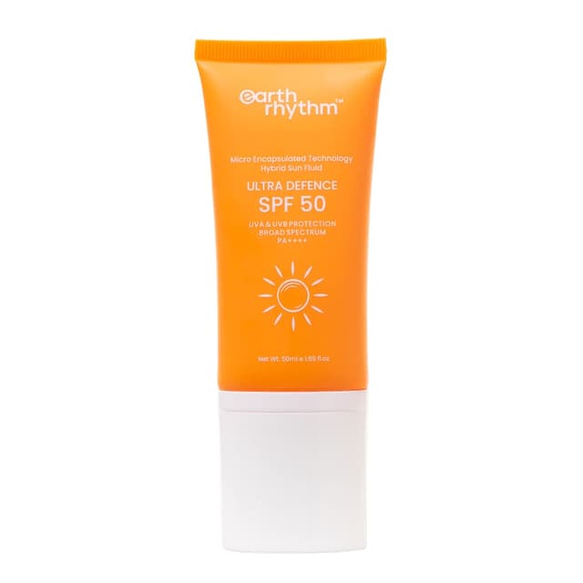 Earth Rhythm Ultra Defence Hybrid Sunscreen SPF 50 | PA++++ UVA/B Borad Spectrum, Lightweight, No White Cast Non Sticky/Non Greasy | For Men & Women - 50ml