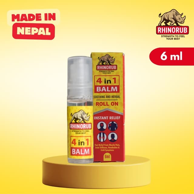 RhinoRub 4 in 1 Roll-On 6ml - Muscle Pain, Joint Stiffness, Headache, Cold and Congestion
