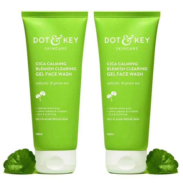 Dot & Key Cica 2 Salicylic Acid Face Wash for Oily, Acne Prone Skin, With Green Tea I Acne Clearing Sulphate Free Face Wash for Men & Women (200ml) | Pack of 2