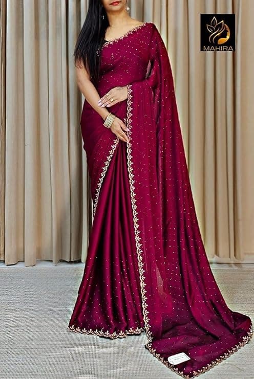 Shivshakti Collection Fancy Party Premium Georgette Embelished Swaroski Zarkan Stone Work Saree With Blouse