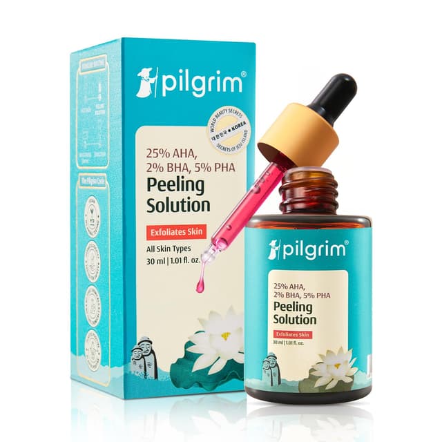 Pilgrim 25% AHA + 2% BHA + 5% PHA Peeling Solution 30ml For Face & Body |10-Minute Facial At Home|Gentle Exfoliating Serum for Tan Removal |For Glowing Skin, Even Skin Tone, Pore Cleansing |Men, Women