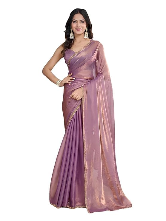 Women's Soft Fandy Silk Saree With Hand Work Lace Boarder & Comes With Unstitched Blouse Piece (Chhaava)