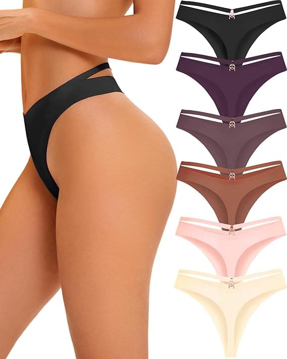 Womens Seamless Thongs No Show Sexy Hollow Out V-Waist Panties Underwear 2pcs