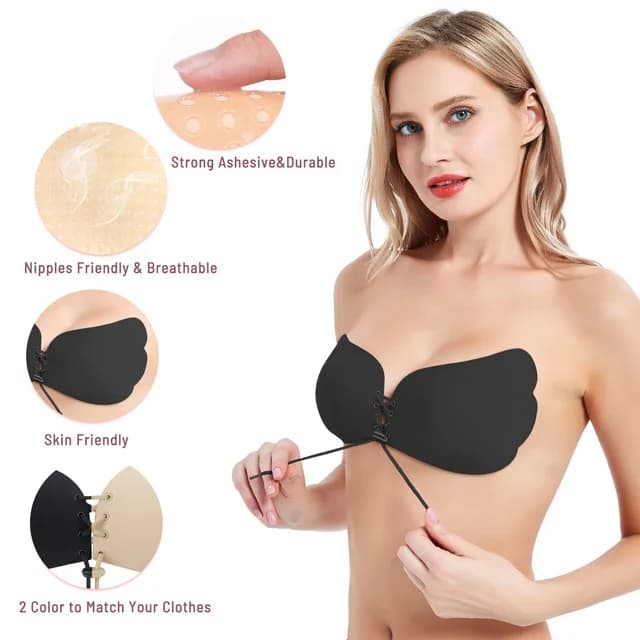 Strapless Backless Bra Push Up Silicone Drawstring Adjustable Breast Lift Bras