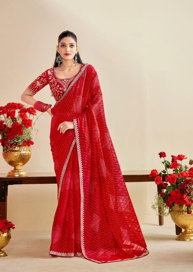 Avaya Collection Red Saree for party wear Red Saree