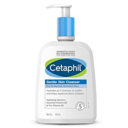 Cetaphil Gentle Skin Cleanser - 500ml, For Dry, Normal Sensitive Skin, Hydrating Face Wash With Niacinamide,Vitamin B5, Dermatologist Recommended, Paraben, Sulphate Free.