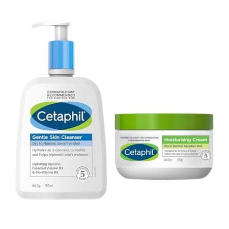 Cetaphil Moisturising Cream For Dry To Normal Sensitive Skin-250g with Gentle Skin Cleanser 500 ml Sets