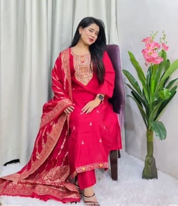 Dola Silk Kurta with Trousers & With Dupatta