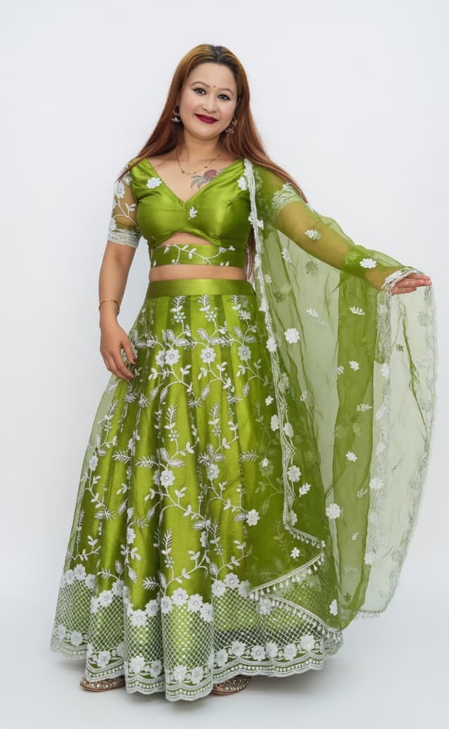 Green Embroidered Lehenga Choli with Dupatta for Women | Party Wear Lehenga Set | Festive & Wedding Lehenga