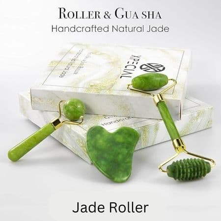 Gua Sha & Jade Roller 3 in 1, Face Roller, Guasha Facial Massage Skin Care Tool Set, Massager for Removal of Wrinkles & Eye Puffiness, Anti-Aging & Body Relaxation