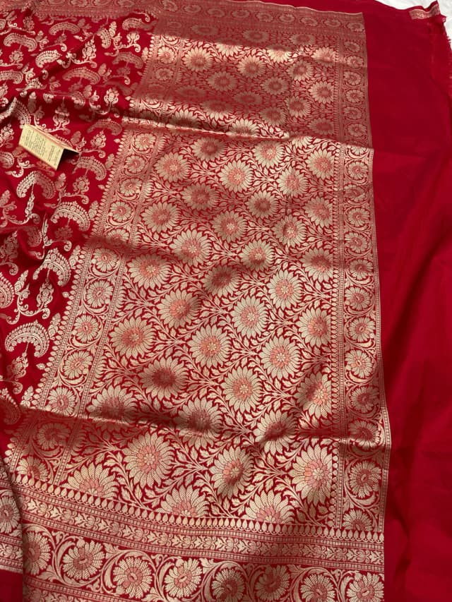 Fashion Nepal BRIDAL RED SHADE PURE KATAN SILK SAREE