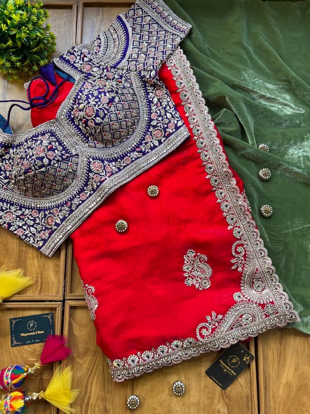 Shivshakti Collection Red Fendi Silk Saree with Stitched Blouse