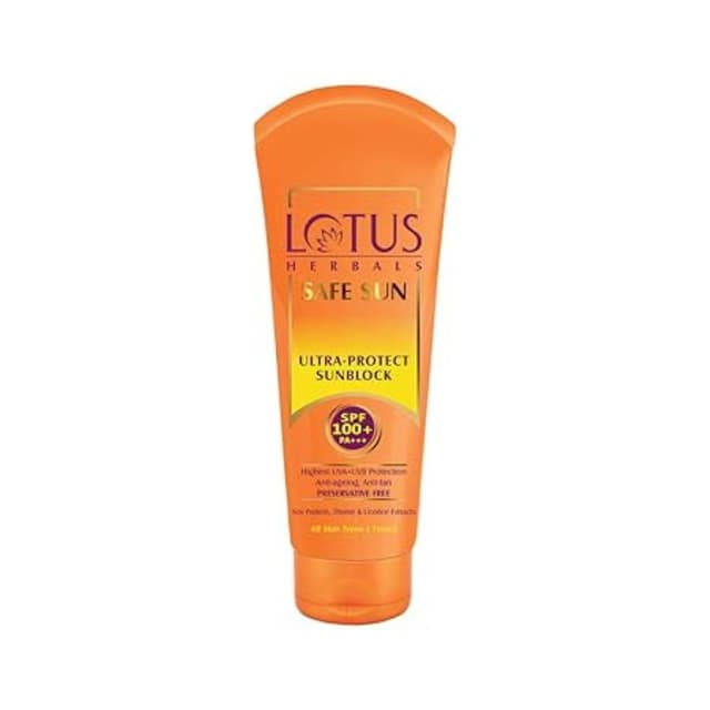 Lotus Herbals Sunscreen SPF 100 PA +++, Safe Sun Ultra- Protect Sunscreen - 50g, Highest UVA + UVB Protection Anti- aging, Anti-tan