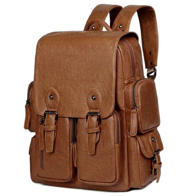 Leather Backpack College And School For Men Casual Travel Bag ( Brown Color)