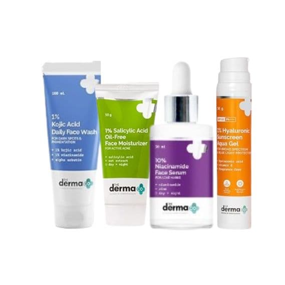 The Derma co Skincare Sets for Oily skin ( Salicylic facewash + Oil Free Moisturizer + Nacinamide face serum + hyluronic sunscreen)