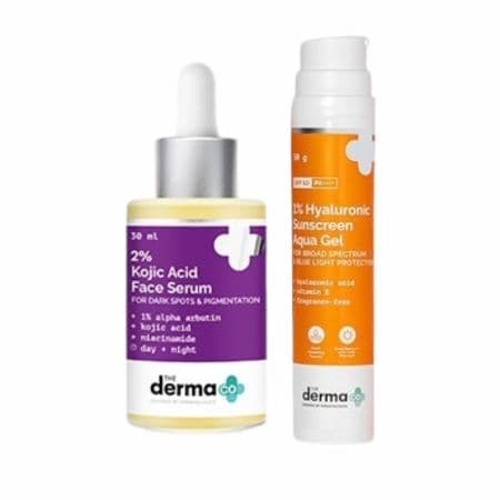 The Derma co kojic Acid face serum and 1% hyluronic Acid Face serum Sets ( Best Face Serum and Sunscreen for Dark spots and Acne and Pigmentation)