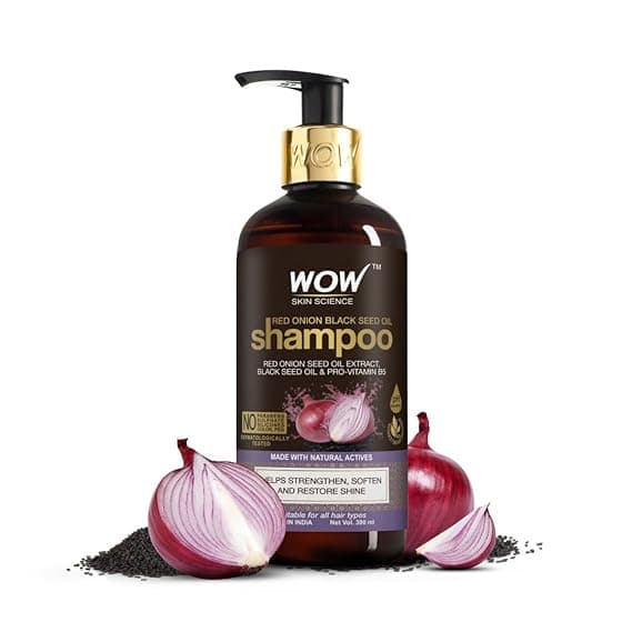 WOW Skin Science Red Onion Black Seed Oil Shampoo – 300 ml, Red Onion Seed Oil Extract, Black Seed Oil & Pro-Vitamin B5, Controls Hair fall, Sulphate & Paraben Free, Both For Men & Women