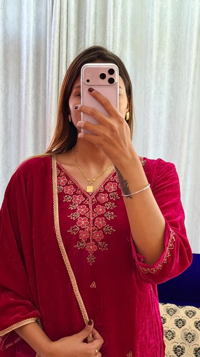 Royal Floral Velvet Suit Set