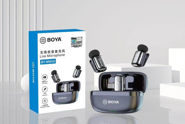 Bo ya Improved Wireless Lavalier With 2 Microphone with Adjustable Collar Clip and Adapter - for iPhone/Android/Computer - Mini Mic for Video Recording/Podcasts, Built-in Noise Cancelling Chip