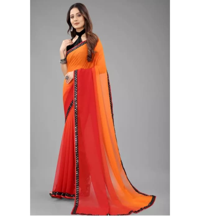 Multicolor Georgette Saree Orange Color
