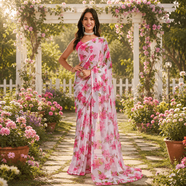 Daily Wear Style Printed Saree For Women with Unstitch Blouse Piece