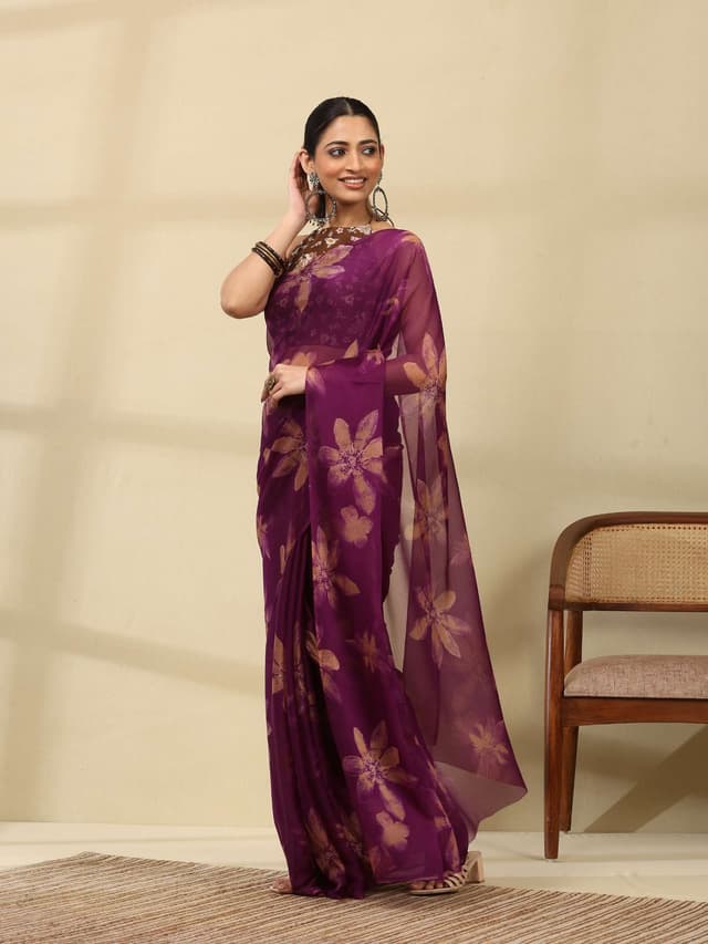 Women's Plain Japan Satin Silk Saree with Pearl Lace Border, Includes Unstitched Matching Blouse Piece