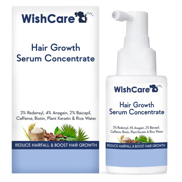WishCare Hair Growth Serum Concentrate - 3% Redensyl, 4% Anagain, 2% Baicapil, Caffeine, Biotin, Plant Keratin & Rice Water - Hair Growth Serum for Men & Women - 30ml