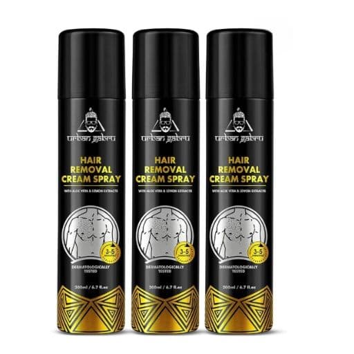 urbangabru Men Hair Removal Cream Spray (200 Ml x 3) Painless Body Hair Removal Cream Spray For Chest, Back, Legs & Under Arm (Pack Of 3, Aloe Vera)