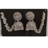 Round-Silver-Dome-earring-Jhumka-with-Hair-long-Chain