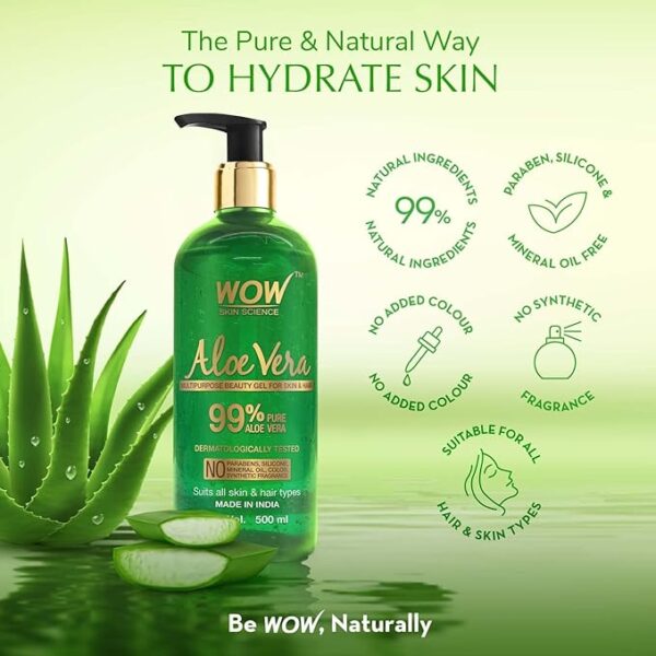 WOW Skin Science 99% Pure Aloe Vera Gel for Face, Skin & Hair - 500ml